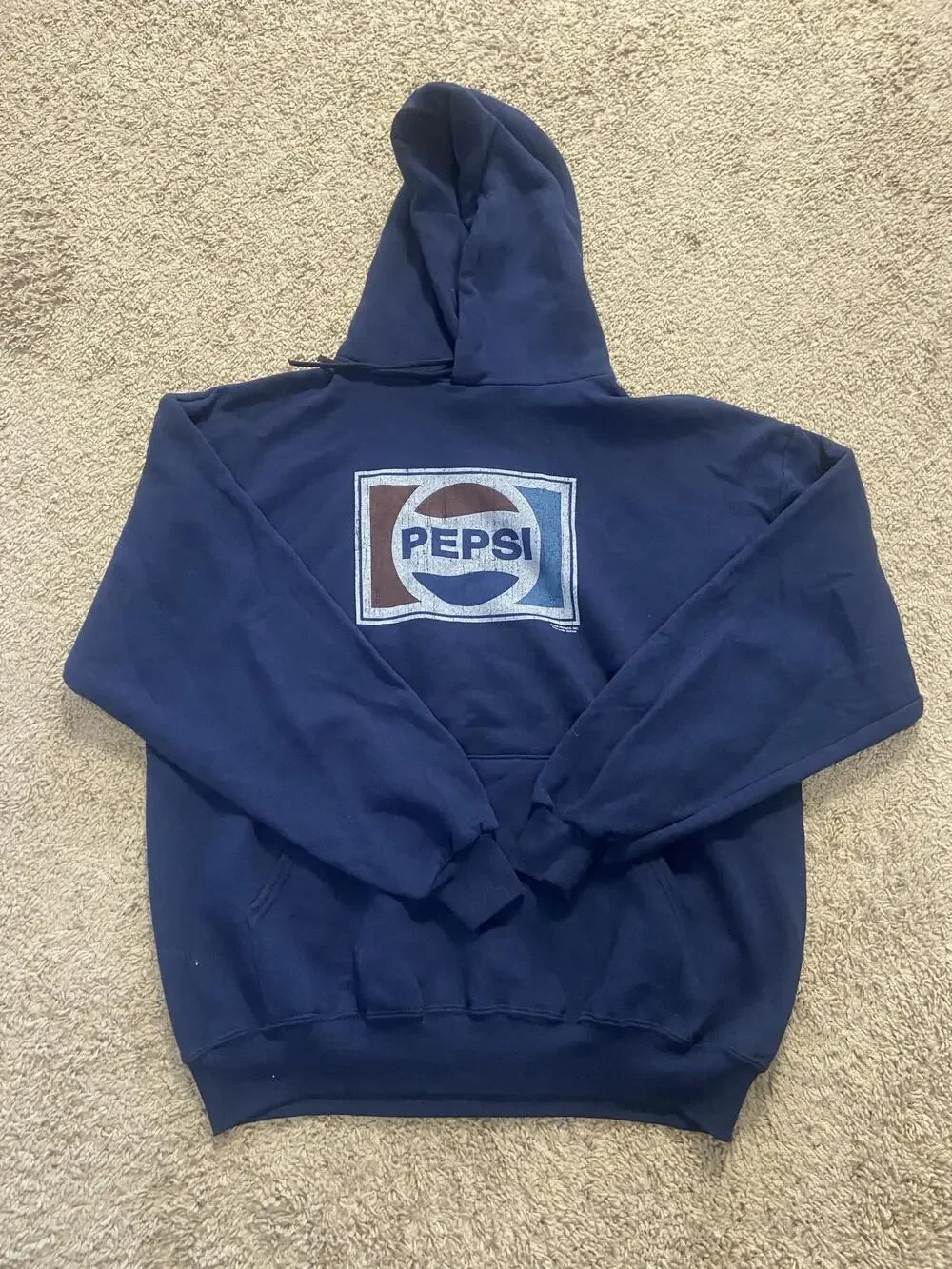 Jerzees Hoodie Mens XL Blue Pepsi Retro Logo Fleece Pullover Kangaroo Pocket